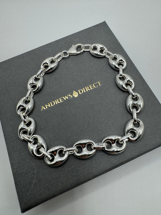 Sterling Silver Gucci Styled and Oval Chain Bracelet 8.5 Inch / 21.5cm (6634)