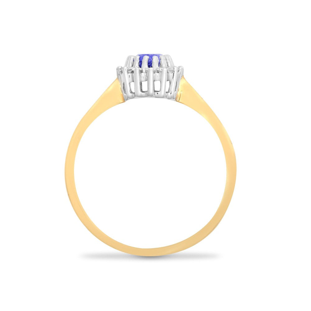 9ct Yellow Gold Tanzanite and Diamond Oval Cluster Ring, Sizes K to O (R403)