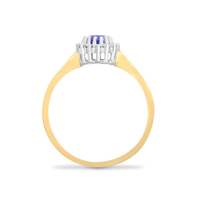 9ct Yellow Gold Tanzanite and Diamond Oval Cluster Ring, Sizes K to O (R403)