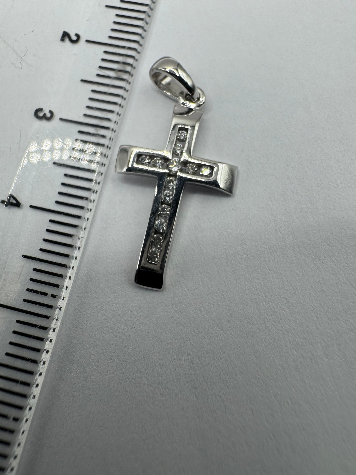 9ct White Gold 23x12mm Diamond Cross Pendant  (012)
