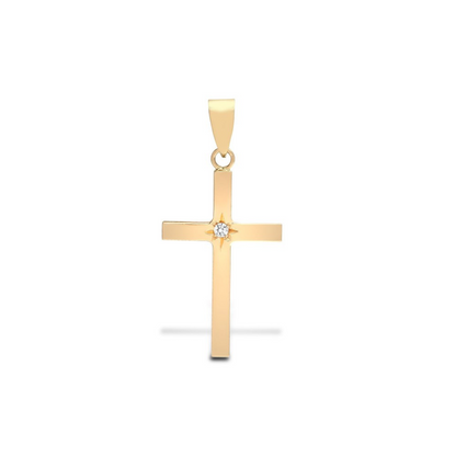 9ct Yellow Gold 0.03ct Diamond Set Cross Pendant - Chains available (9X058)