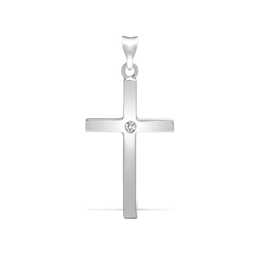 9ct White Gold 0.05Ct Diamond Set Cross Pendant - Chains available (9X085)