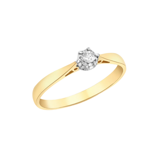 9ct Yellow Gold 0.10ct Natural Diamond Solitaire Ring