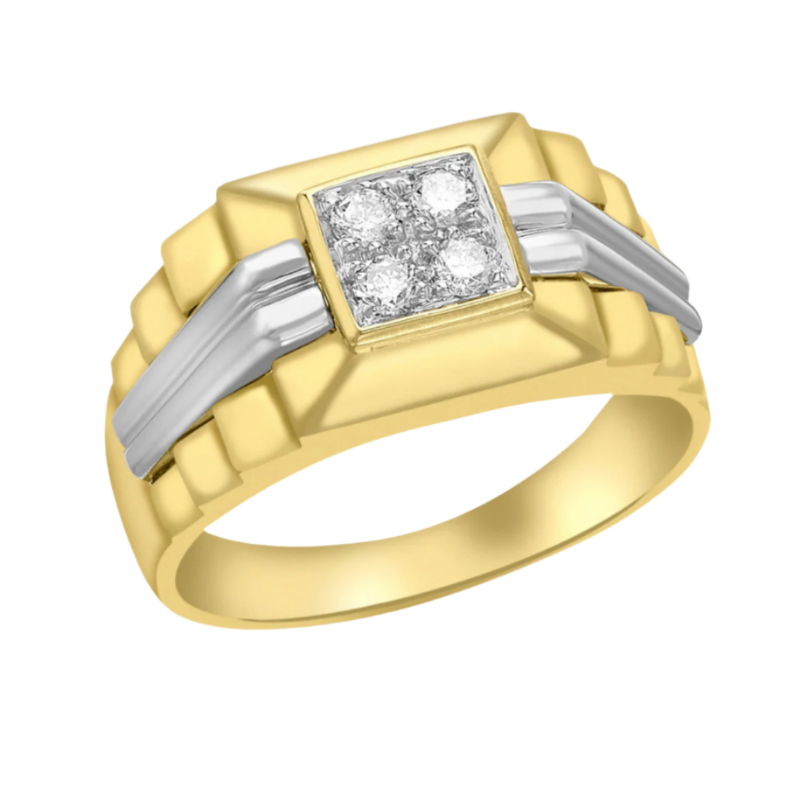 9ct Yellow Gold 0.18ct Diamond Men's Square Top Ring