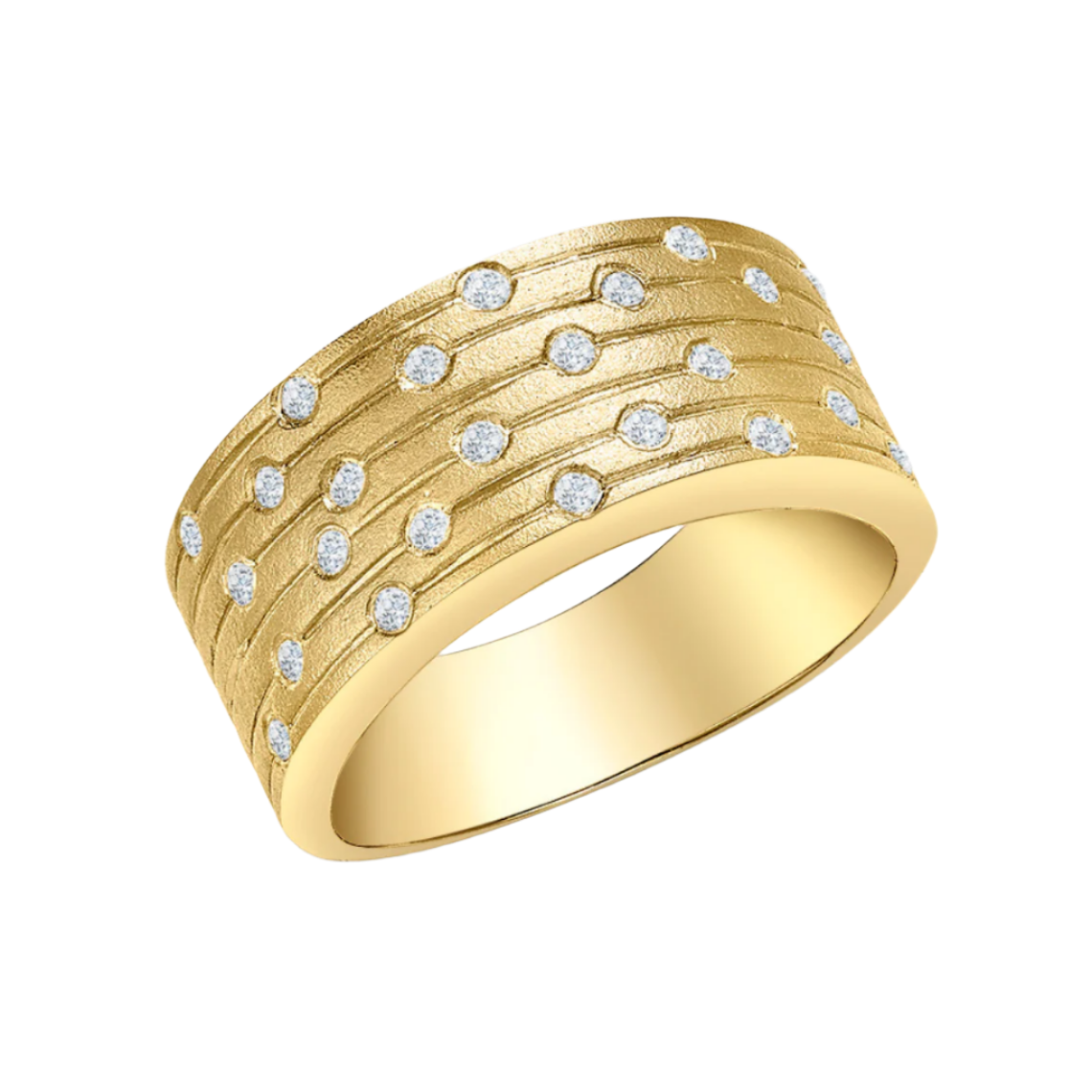 9ct Yellow Gold 0.25ct Diamond 8.5mm Wide Satin Band Ring