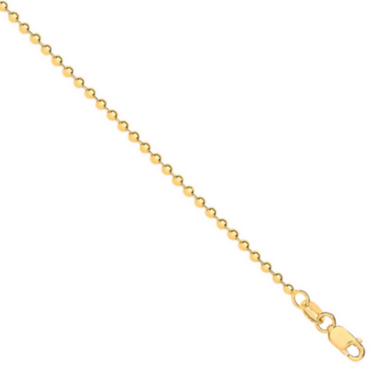 9ct Yellow Gold 2mm Beaded Necklace Chain 