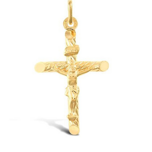 9ct Yellow Gold 40x21mm Twist Crucifix Cross Pendant