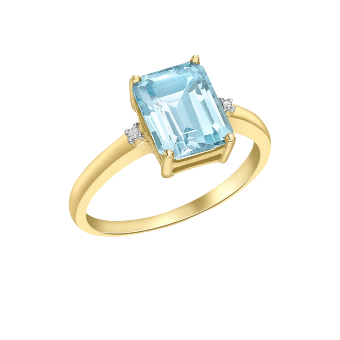 9ct Yellow Gold 9x7mm Blue Topaz and Diamond Ring