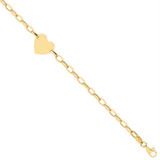 9ct Yellow Gold  Flat Heart Plate Feature Bracelet