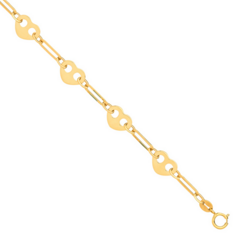 9ct Yellow Gold Hearts Featured Bracelet 7.5"/18cm (0678)