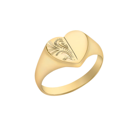 9ct Yellow Gold Plain 11mm x 10.5mm Heart Signet Ring