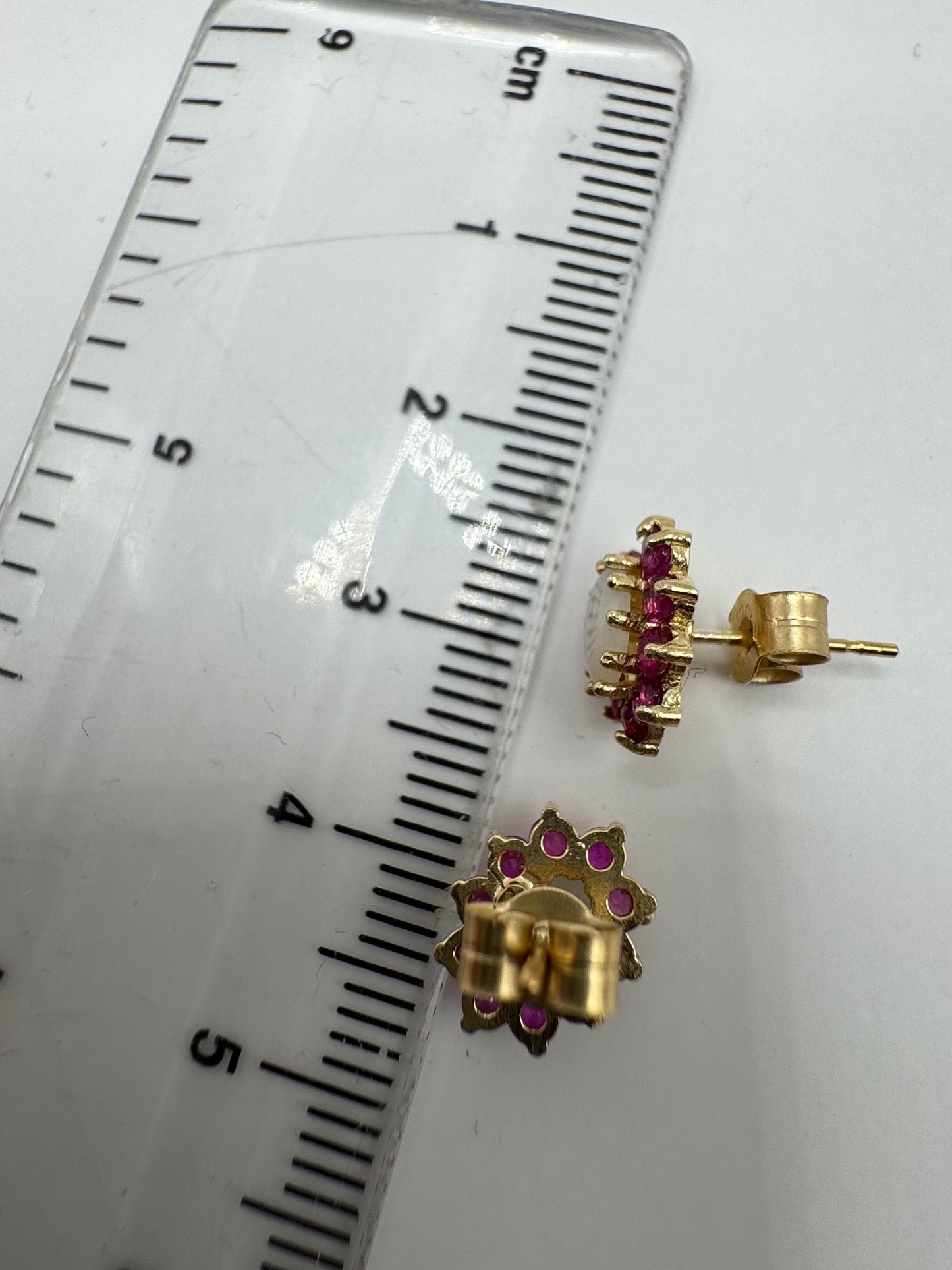 9ct Yellow Gold 10x9mm Ruby and Opal Set Cluster Oval Earrings (8055)