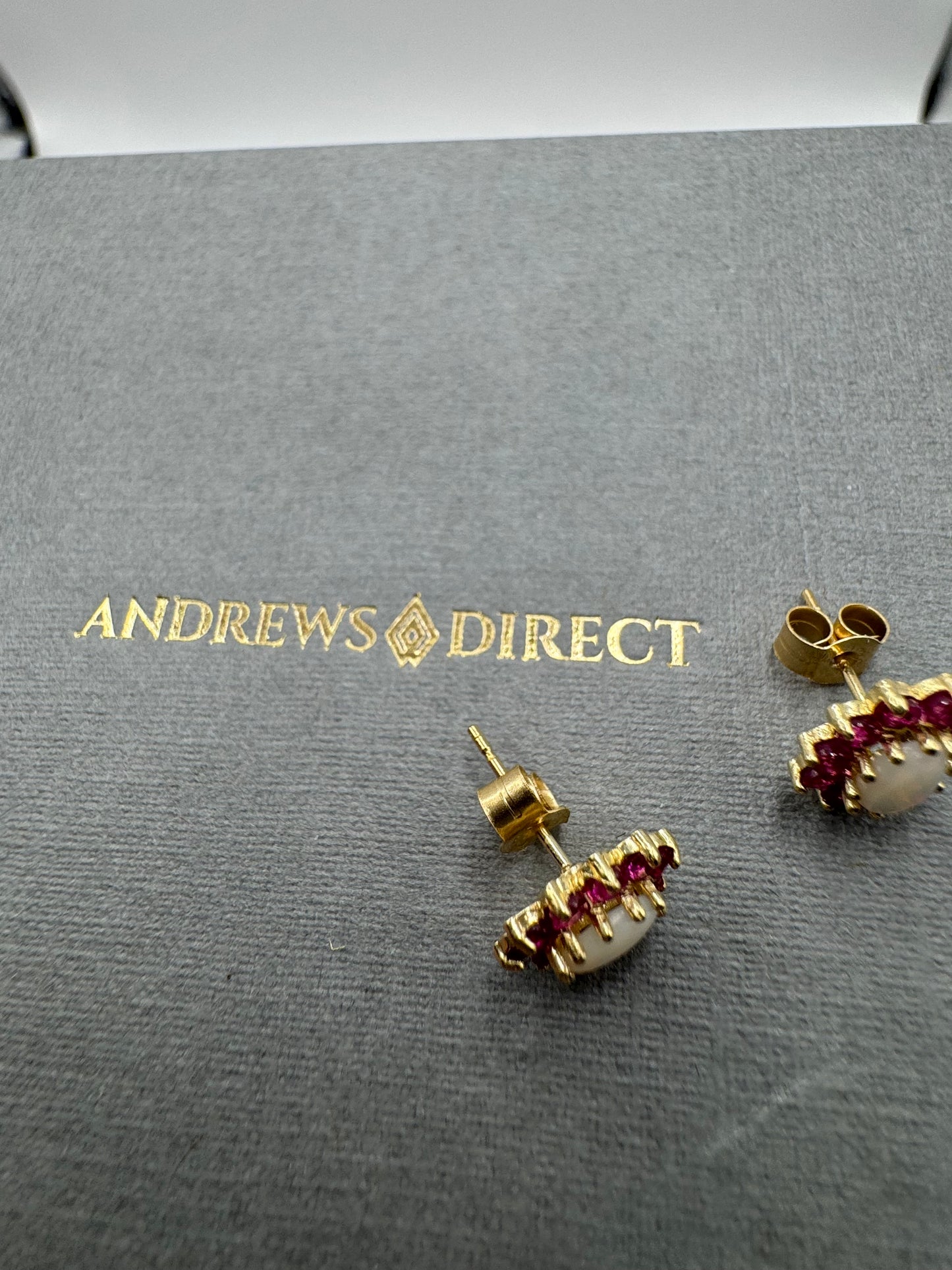 9ct Yellow Gold 10x9mm Ruby and Opal Set Cluster Oval Earrings (8055)