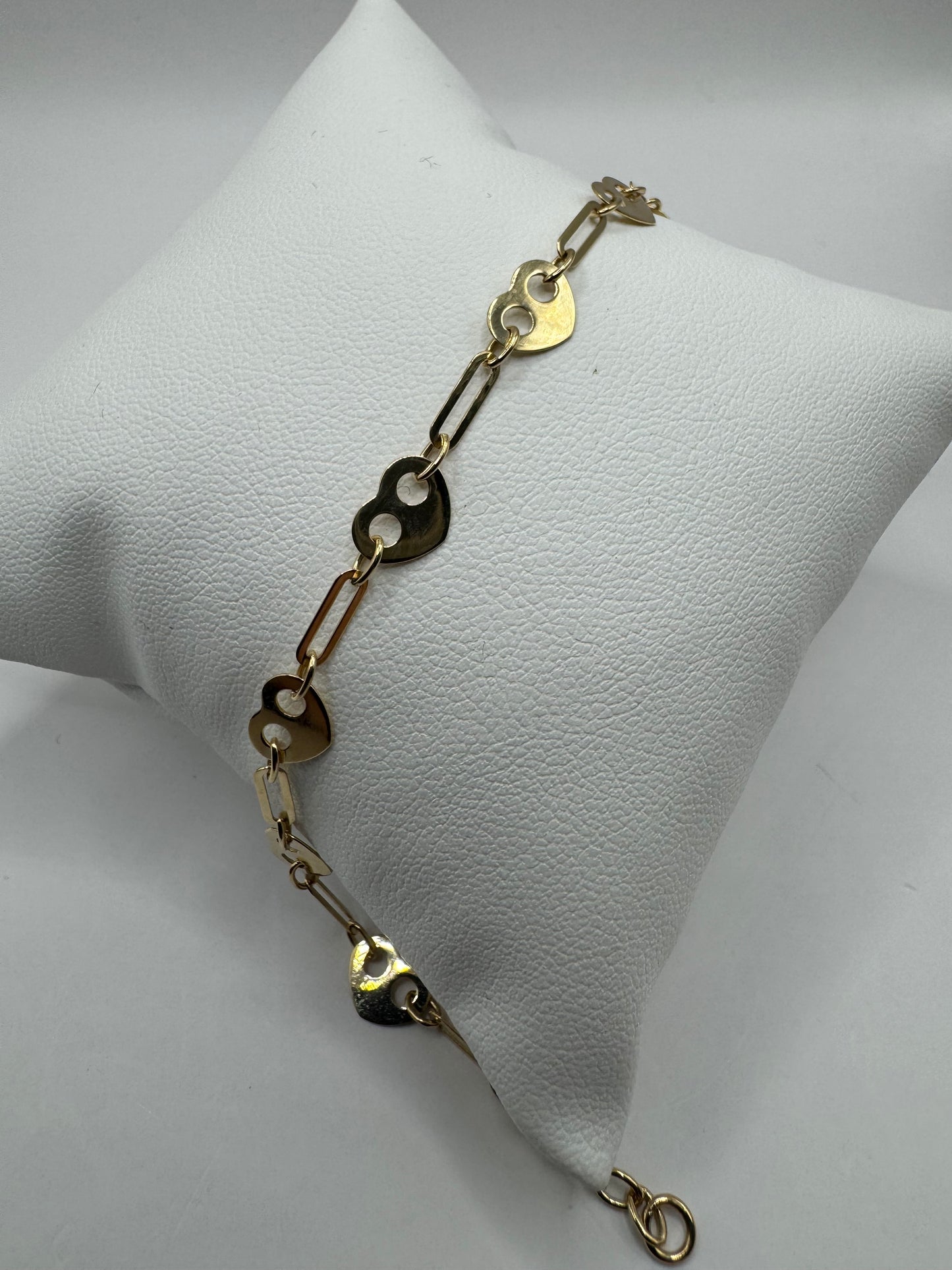 9ct Yellow Gold Hearts Featured Long Link Bracelet 7.5"/18cm (0678)