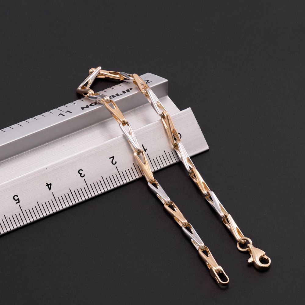 9ct Yellow and White Gold Fancy Link Bracelet 7.5 Inch (0554)