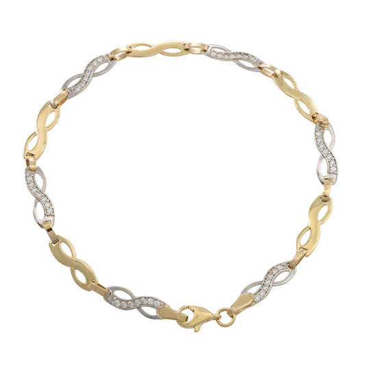 9ct Yellow and White Gold Zirconia Set Infinity/Eternity Bracelet (0617)