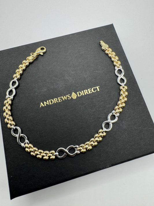 9ct Yellow and White Gold Eternity '8' Fancy Link 7.5mm / 19cm Bracelet (0626)