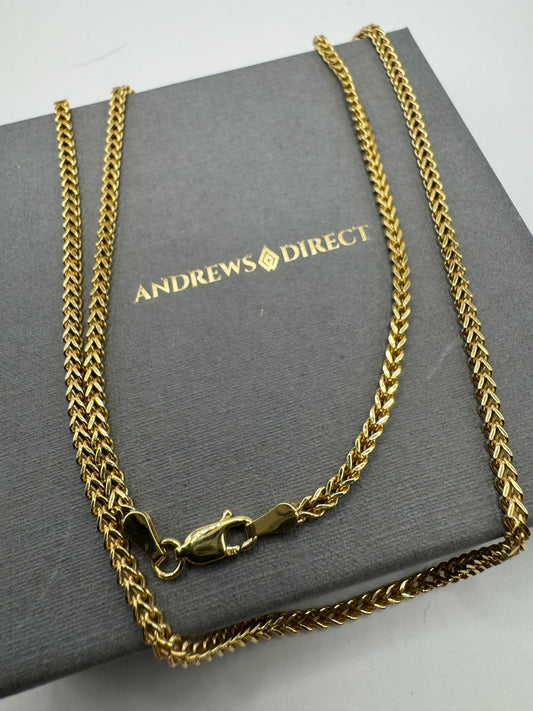 9ct Yellow Gold Square Franco 2.7mm Neck Chain Various Lengths (489)