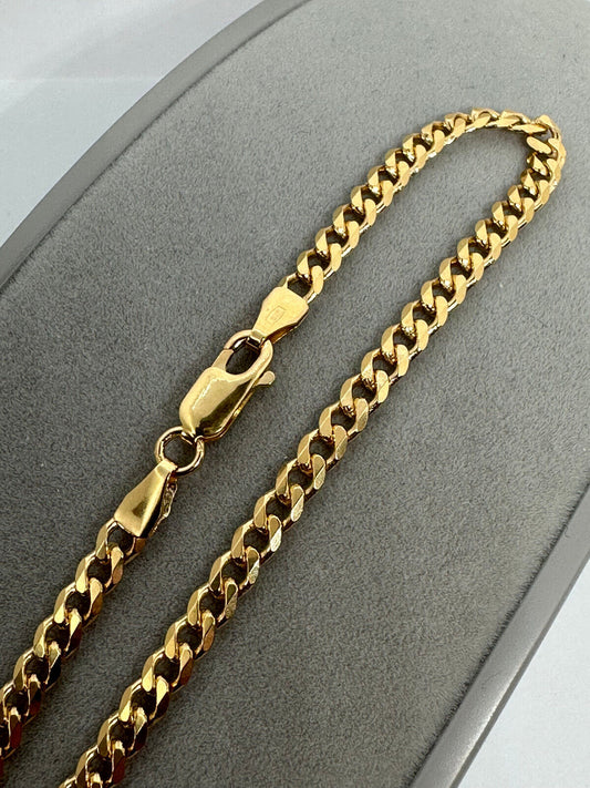 9ct Yellow Solid Gold 3.8mm Curb Link Bracelet  (0019)