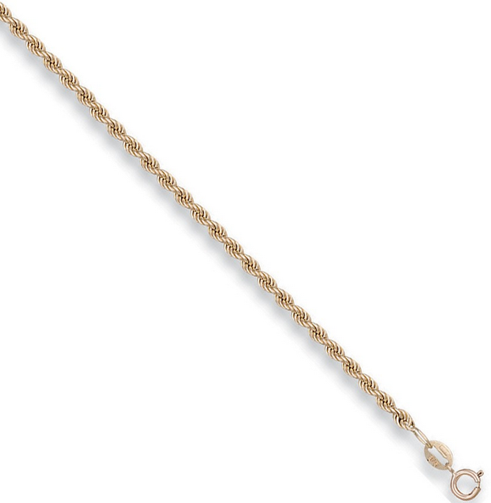 9ct Yellow Gold 2.7mm Hollow Rope Chain Various Lengths (0136)