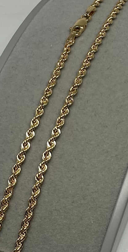 9ct Yellow Gold 2.7mm Hollow Rope Chain Various Lengths (0136)