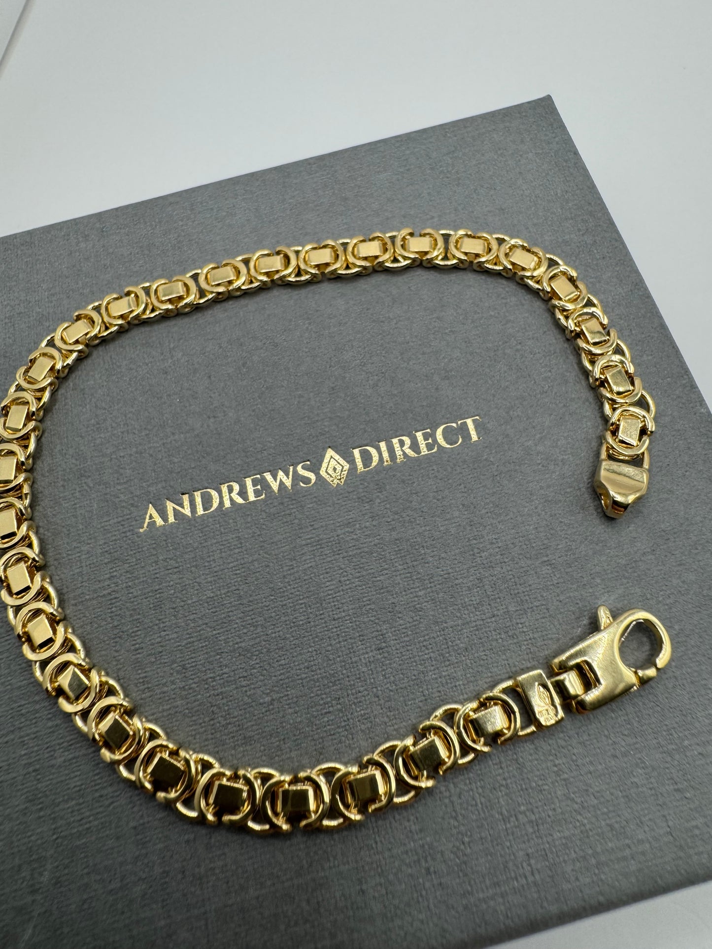 9ct Yellow Gold 5.3mm Byzantine Chain Link Bracelet 7.5 Inch (0150)