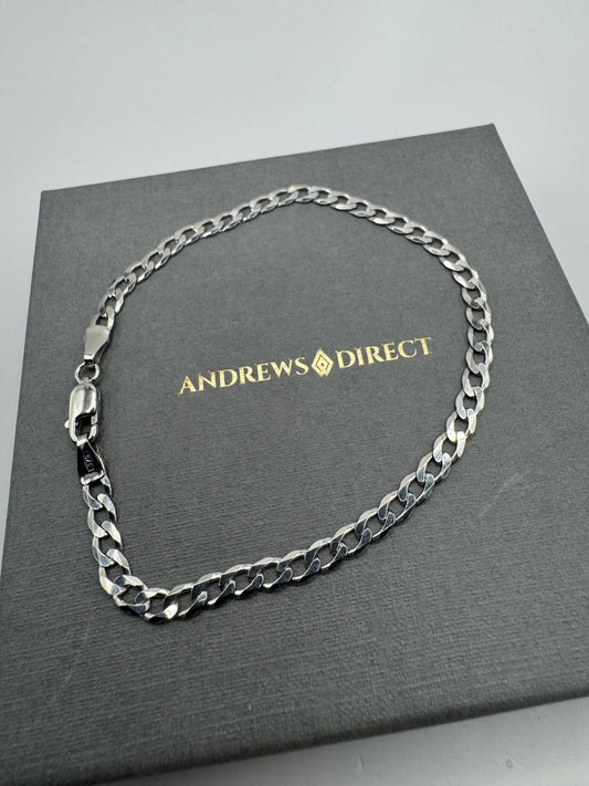 9ct White Gold 3.7mm Curb Link 7.5" / 19cm Bracelet Chain  (0427)