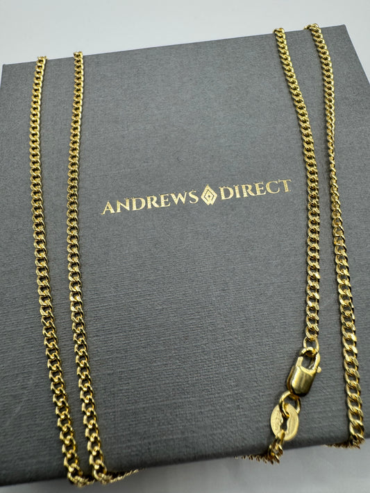 9ct Yellow Gold 2.2mm Semi Solid Curb Chain, Various Lengths (0566)