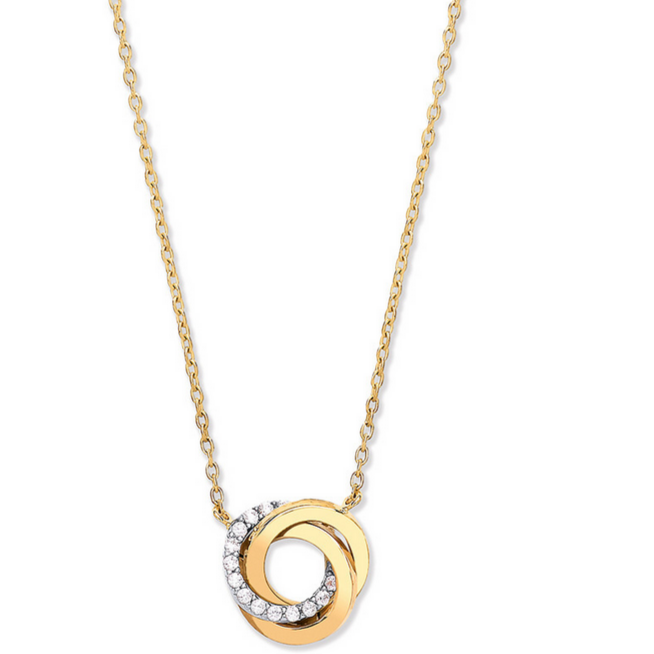 9ct Yellow Gold Entwined Stone Set Circles Pendant on 17" Neck Chain (0576)