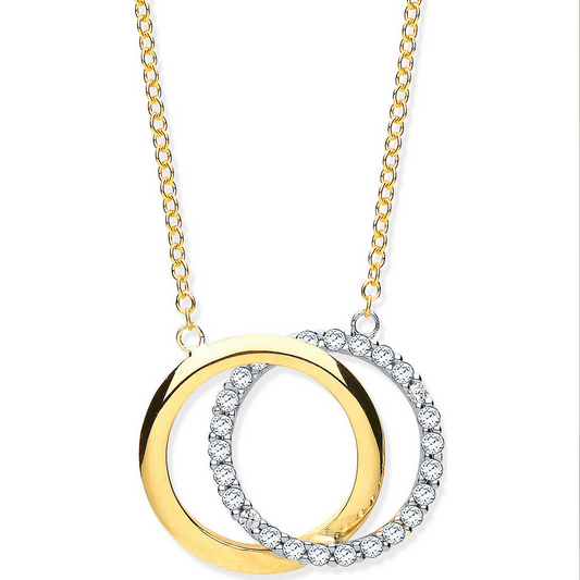 9ct Yellow Gold Cubic Zirconia Double Circle Pendant on 18" Chain (0601)