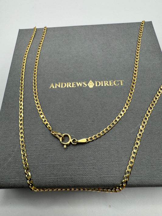 9ct Yellow Gold Flat Bevelled 1.9mm Curb Chain Various Lengths (076B)