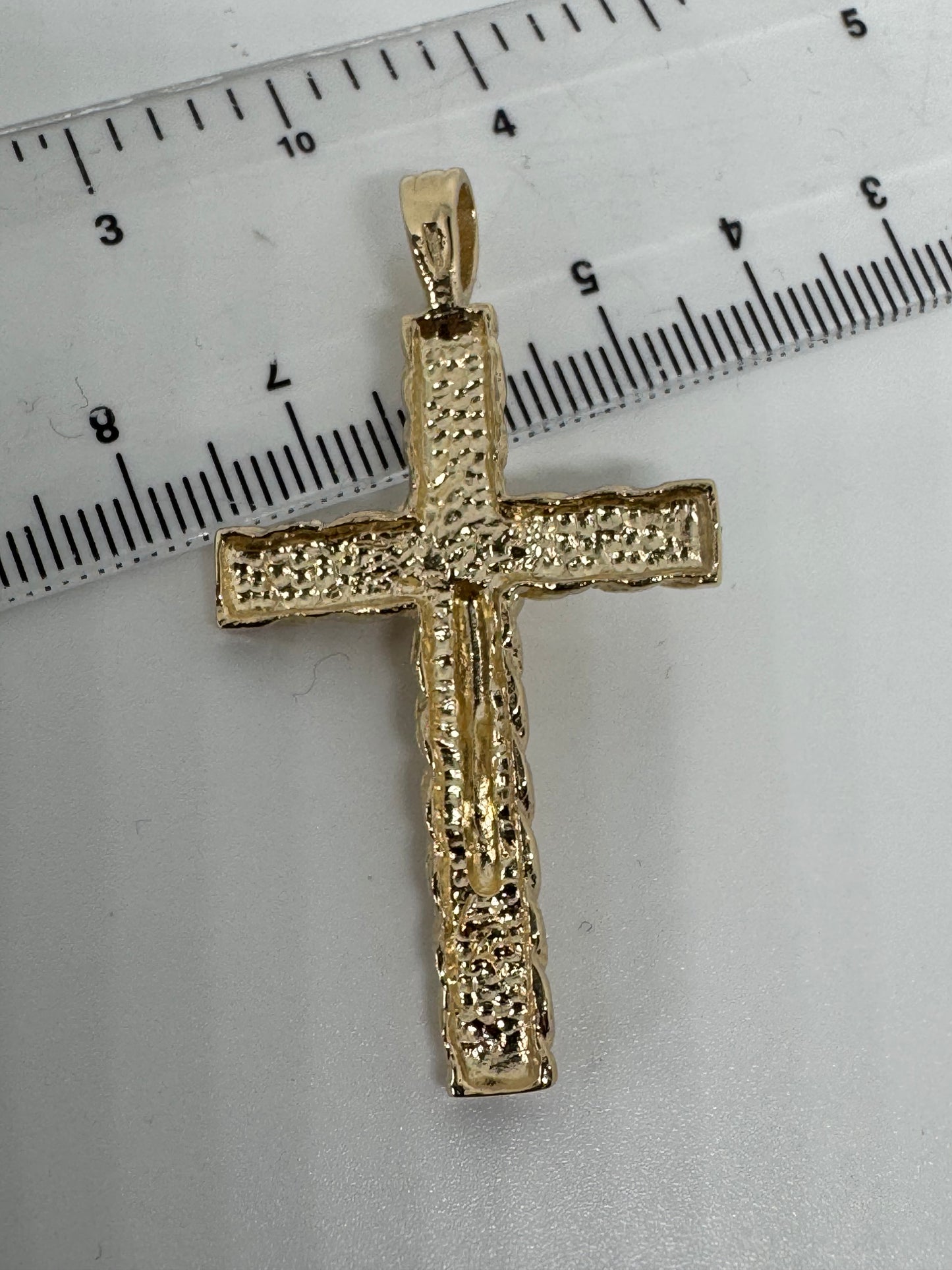 9ct Yellow Gold 62x32mm Hand Engraved Crucifix Cross Pendant (0214)