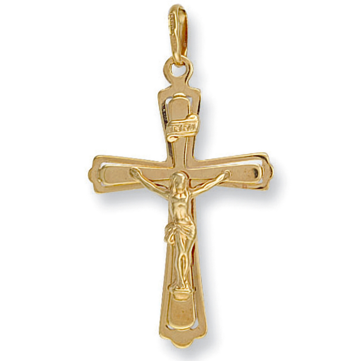 9ct Yellow Gold Cut Out , Raised Profile Crucifix Cross Pendant (0038)