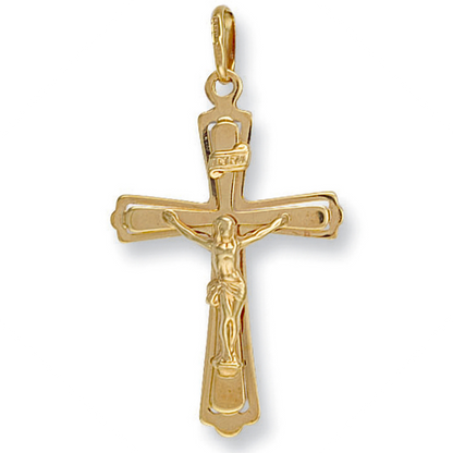 9ct Yellow Gold Cut Out , Raised Profile Crucifix Cross Pendant (0038)