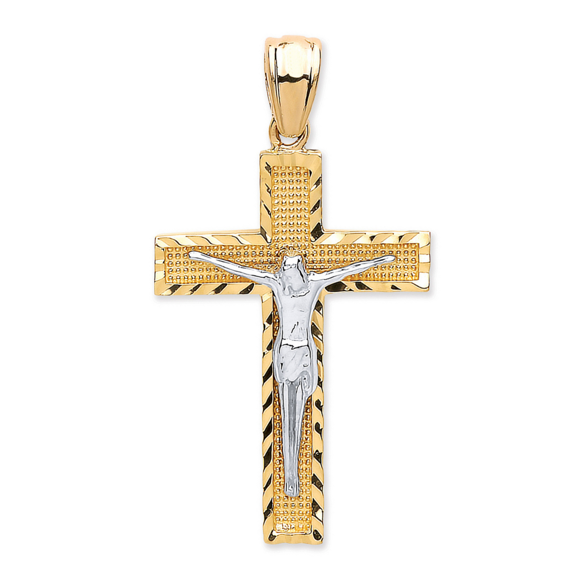 9ct Yellow and White Gold Crucifix Cross Pendant - Chains Available (0209)