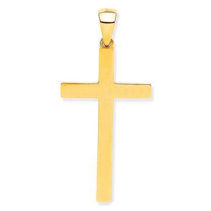 9ct Yellow Gold 49x23mm Solid Plain Polished Cross Pendant (0214)