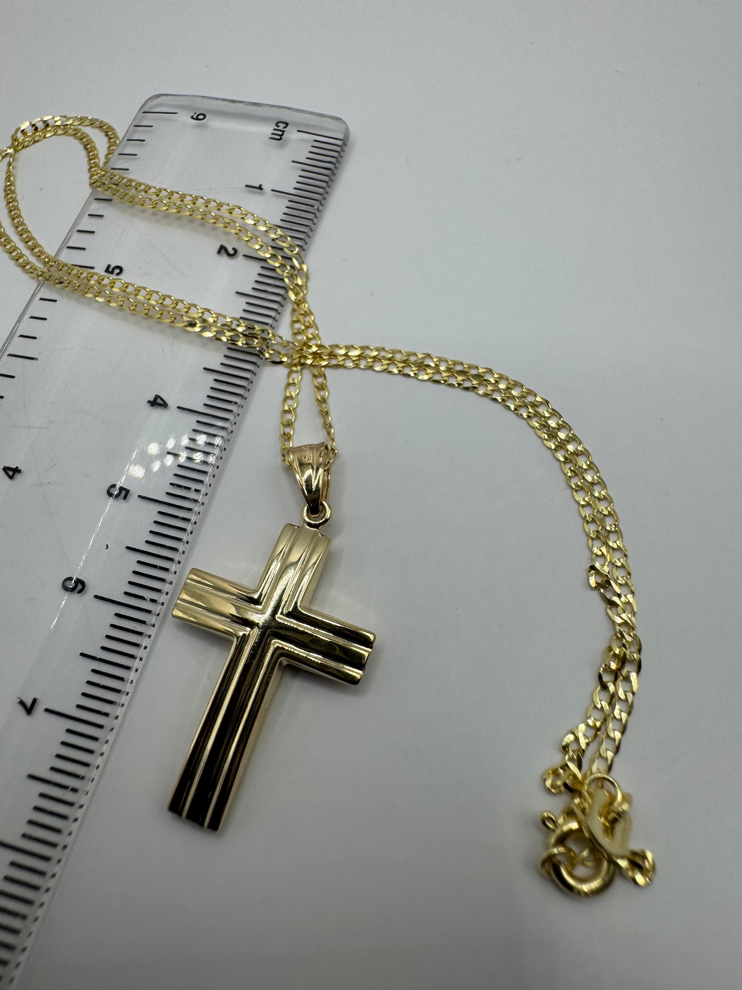 9ct Yellow/White Gold Double Sided Cross Pendant on 18" Chain Necklace (0243)