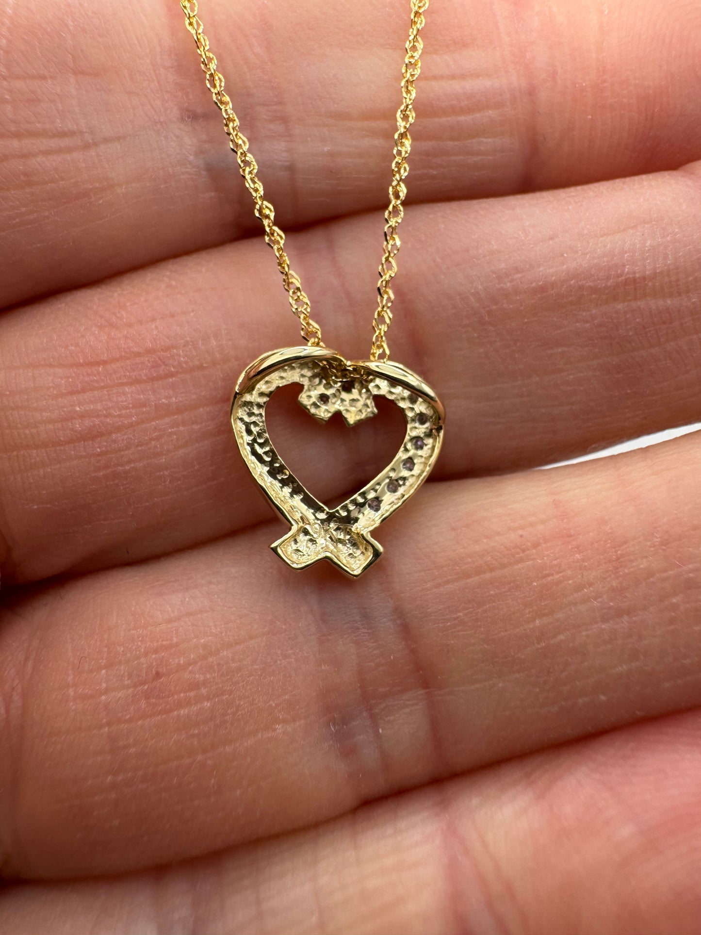 9ct Yellow Gold Diamond Heart Shaped Pendant on 18 Inch Singapore Chain (0004)