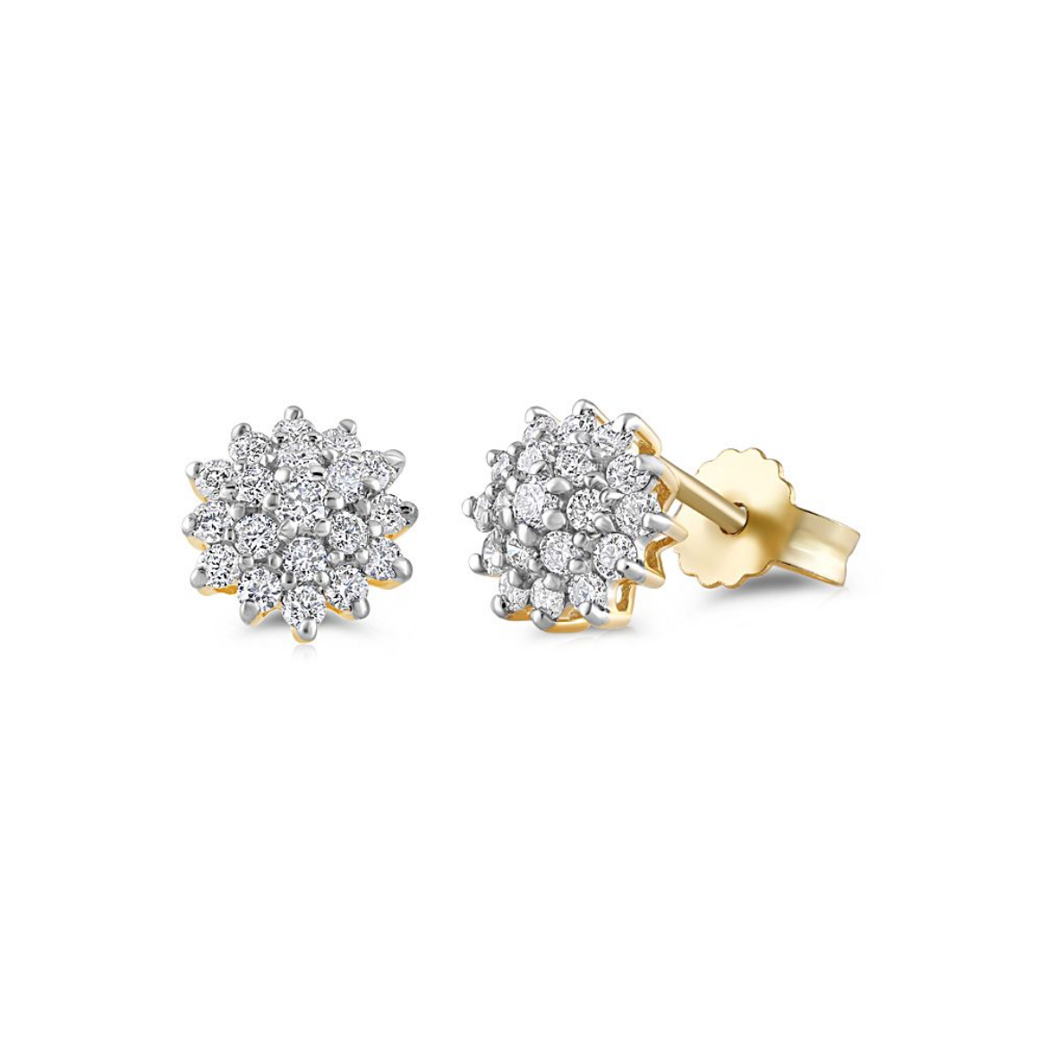 9ct Yellow Gold 0.50ct Diamond Cluster Stud Earrings (0013)
