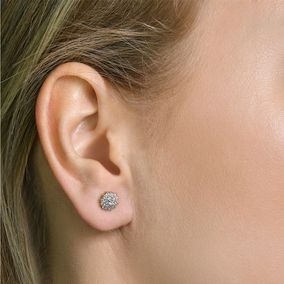 9ct Yellow Gold 0.50ct Diamond Cluster Stud Earrings (0013)