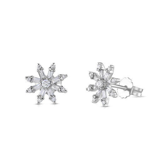 9ct White Gold 0.35 Carat Claw Set Diamond Cluster Earrings (0160)
