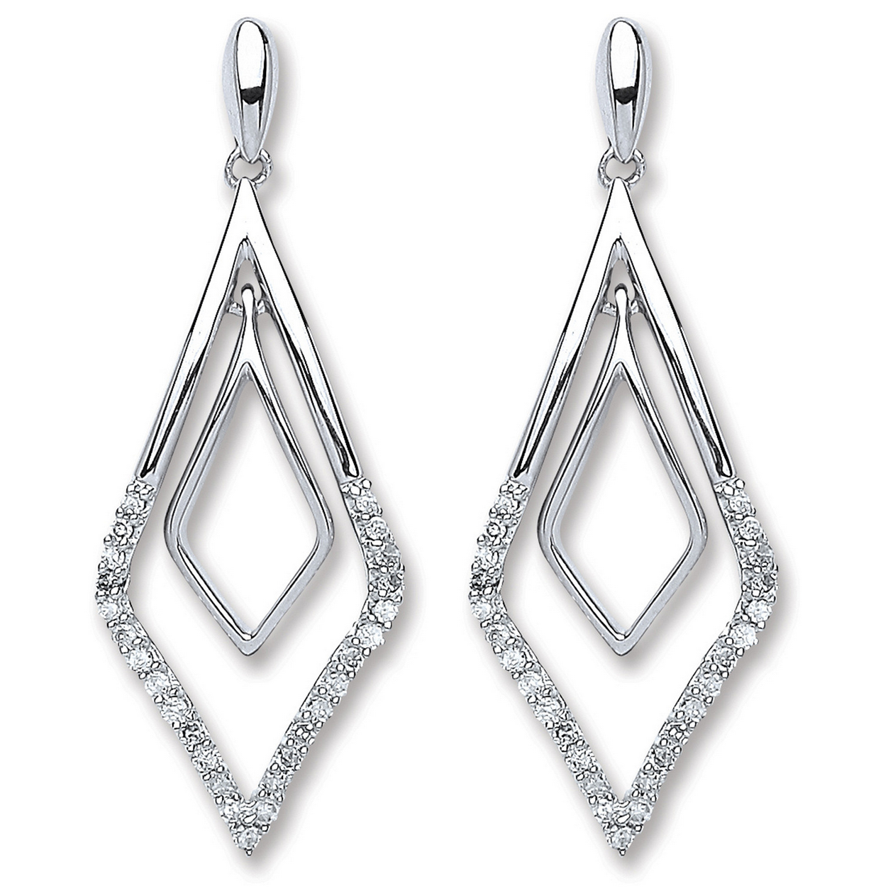 9ct White Gold 0.15ct Diamond Set Drop Earrings (0216)