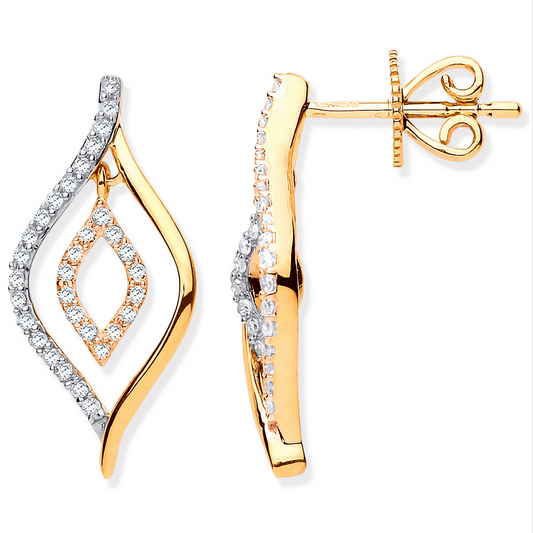9ct Yellow and White Gold 0.25 Cts Diamond Dropper Earrings (0247)