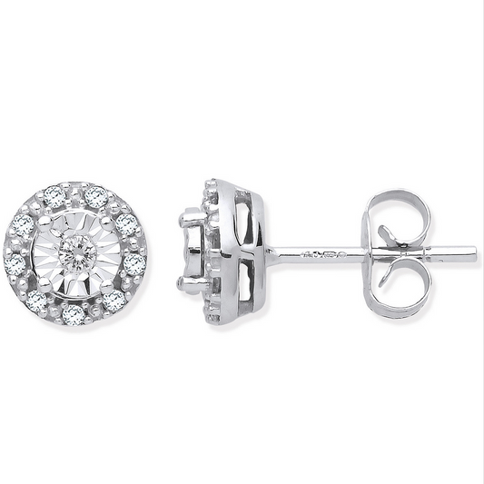9ct White Gold 0.13 carat Real Diamond Round Cluster Earrings (0250)