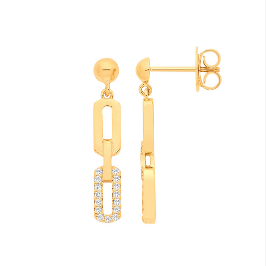 9ct Yellow Gold 0.18 Ct Diamond Set Dropper Earrings (0324)