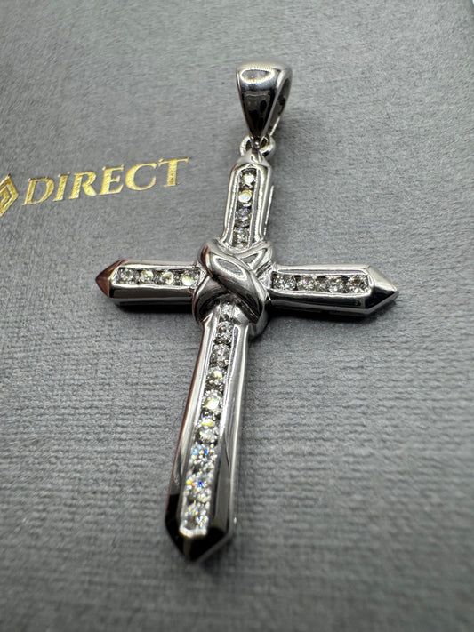 9ct White Gold 35x20mm 0.25ct Diamond Set Cross (0035)