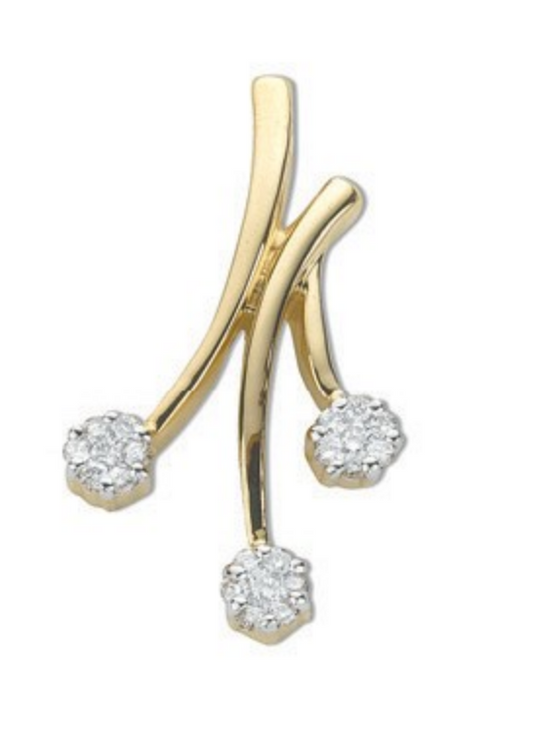 9ct Yellow Gold 0.16 Carat Triple Cluster Diamond Set Pendant (0327)