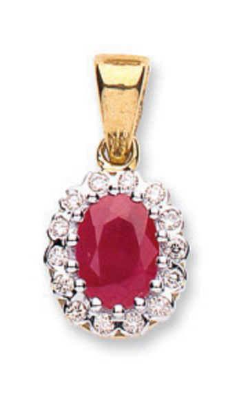 9ct Yellow Gold 0.12ct Diamond & 0.90ct Ruby Pendant (0355)