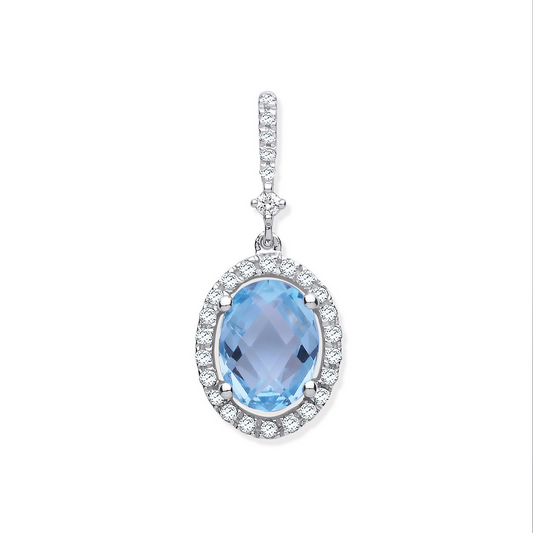 9ct White Gold 1.77ct Topaz and 0.17ct Diamond Pendant (0462)