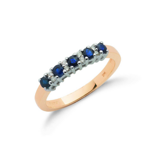 9ct Yellow Gold Eternity Ring with Sapphires and Diamonds, Sizes J to Q (0032)